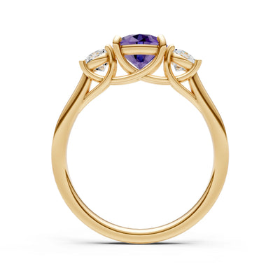 Amethyst Three Round Cut Stone Ring
