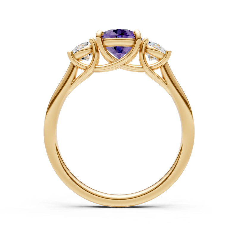 Amethyst Three Round Cut Stone Ring