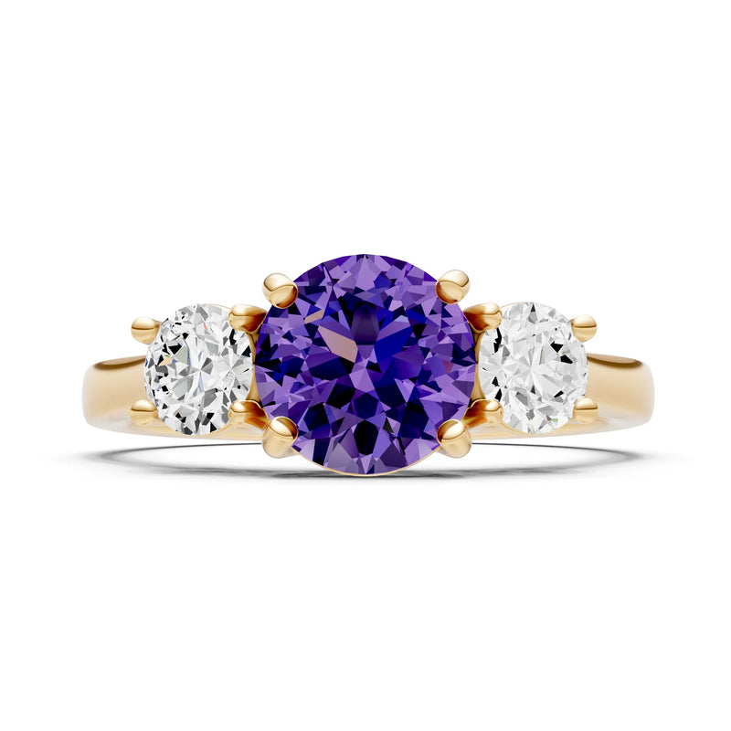 Amethyst Three Round Cut Stone Ring