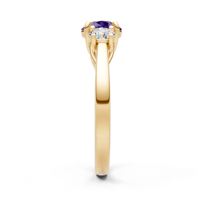 Amethyst Three Round Cut Stone Ring