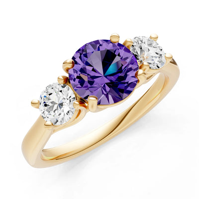 Amethyst Three Round Cut Stone Ring