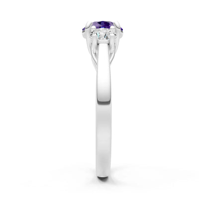 Amethyst Three Round Cut Stone Ring