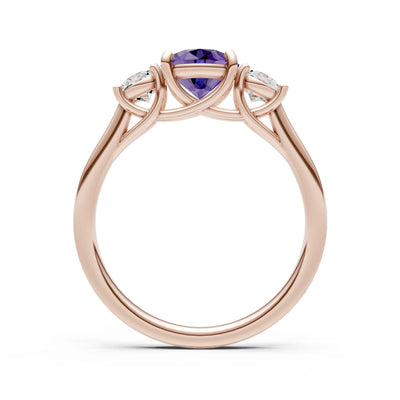 Amethyst Three Round Cut Stone Ring