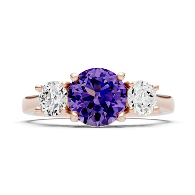 Amethyst Three Round Cut Stone Ring