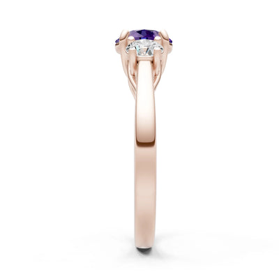 Amethyst Three Round Cut Stone Ring