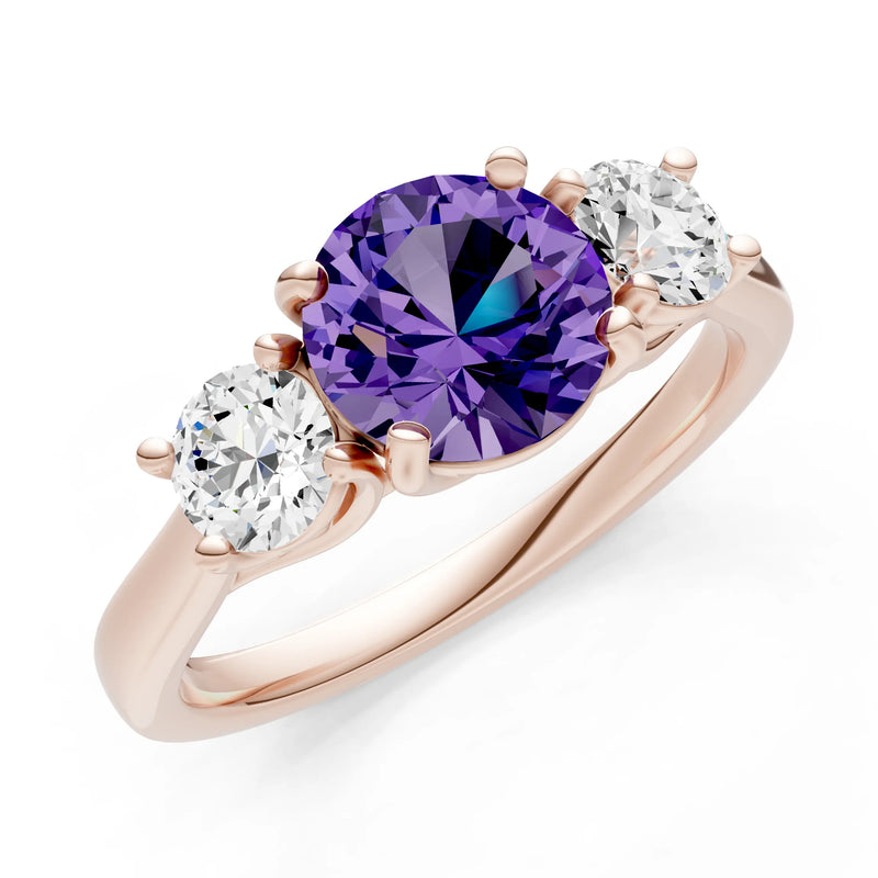 Amethyst Three Round Cut Stone Ring