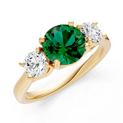 Emerald Three Round Cut Stone Ring