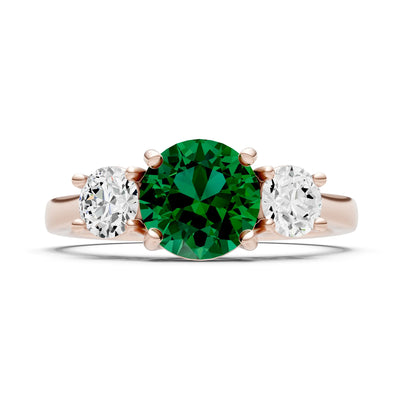 Emerald Three Round Cut Stone Ring