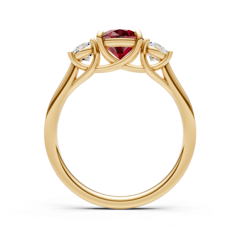 Garnet Three Round Cut Stone Ring