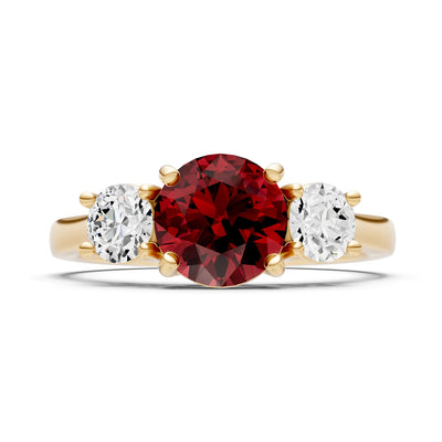 Garnet Three Round Cut Stone Ring