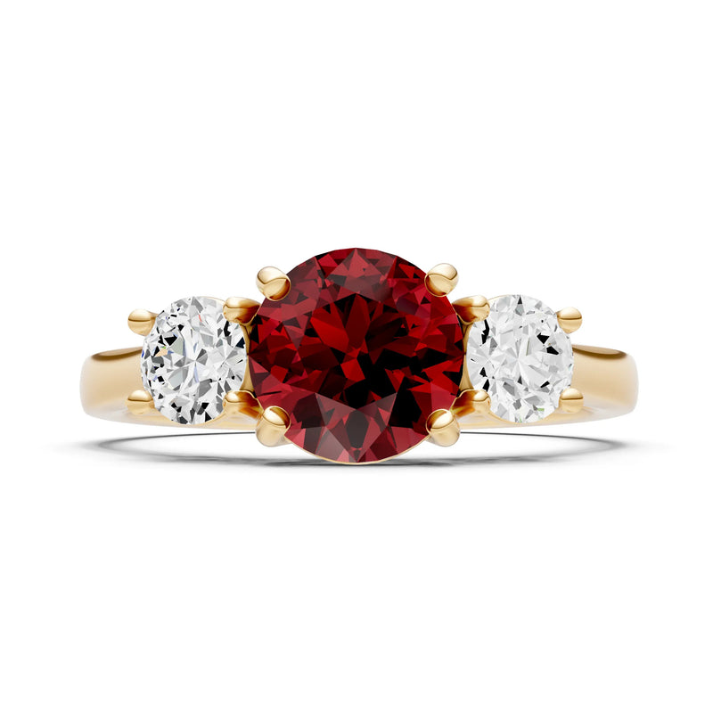 Garnet Three Round Cut Stone Ring