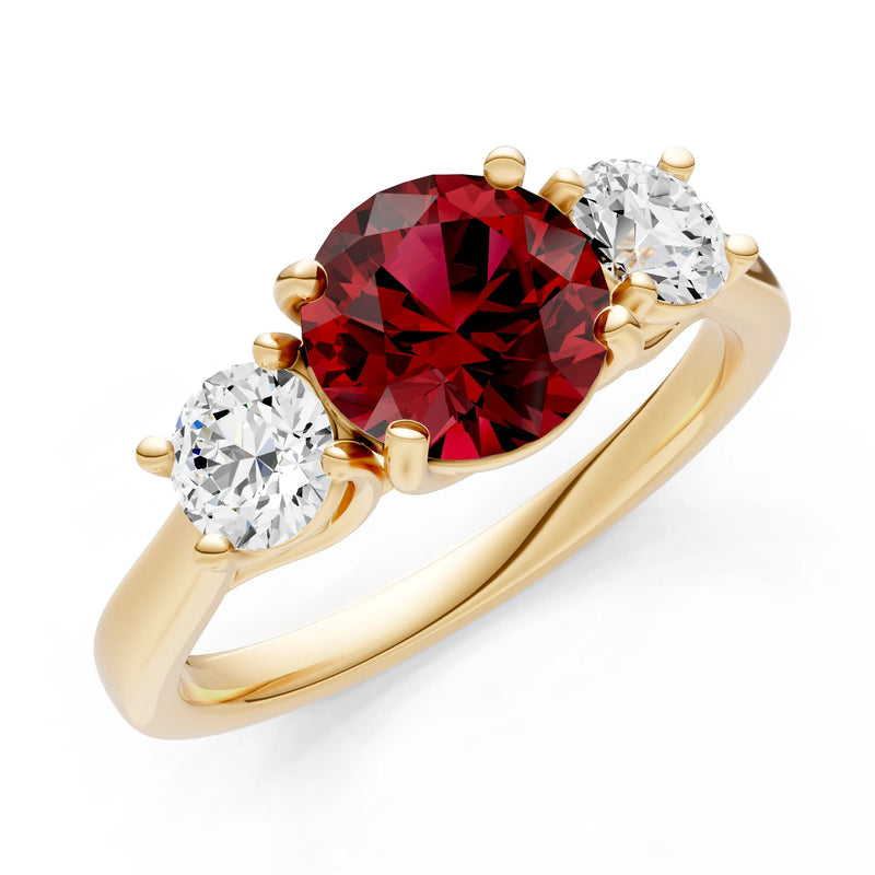 Garnet Three Round Cut Stone Ring