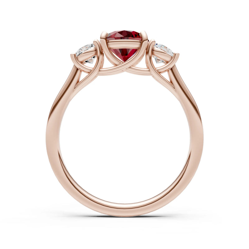 Garnet Three Round Cut Stone Ring