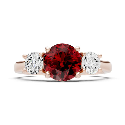 Garnet Three Round Cut Stone Ring