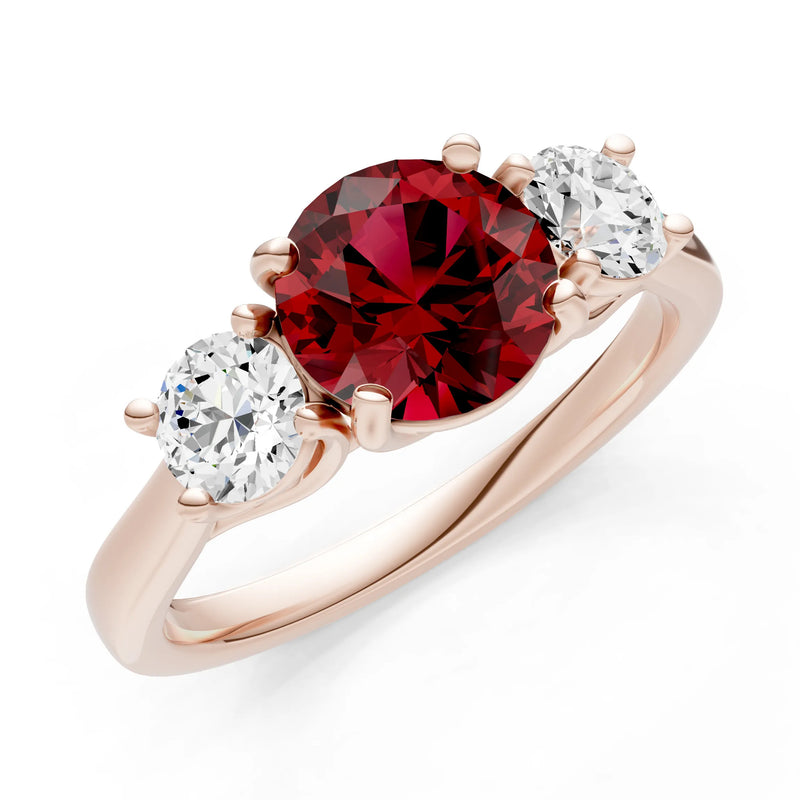 Garnet Three Round Cut Stone Ring
