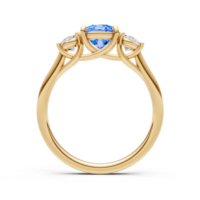 Swiss Blue Topaz Three Round Cut Stone Ring