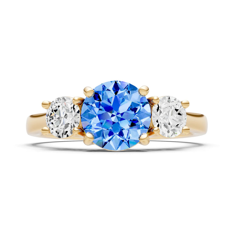 Swiss Blue Topaz Three Round Cut Stone Ring