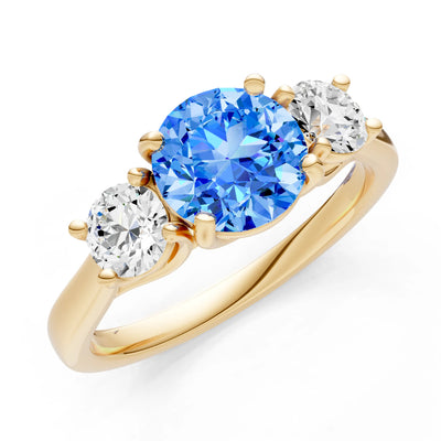 Swiss Blue Topaz Three Round Cut Stone Ring
