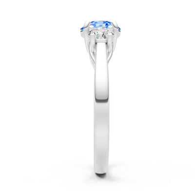 Swiss Blue Topaz Three Round Cut Stone Ring