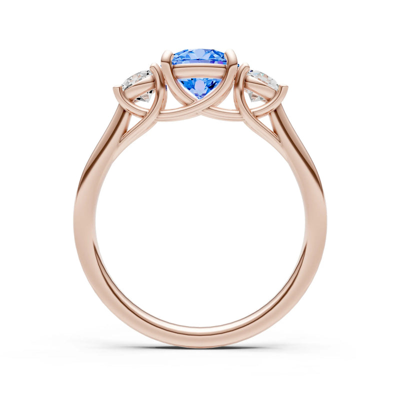 Swiss Blue Topaz Three Round Cut Stone Ring