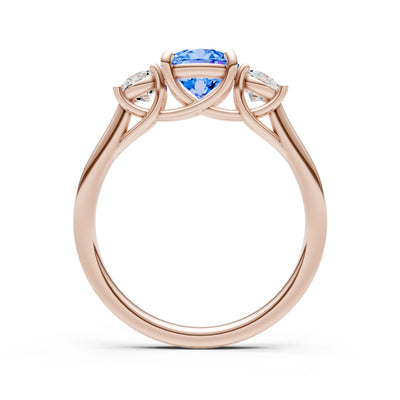 Swiss Blue Topaz Three Round Cut Stone Ring