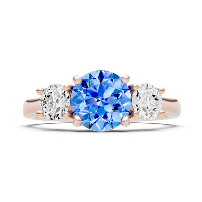 Swiss Blue Topaz Three Round Cut Stone Ring