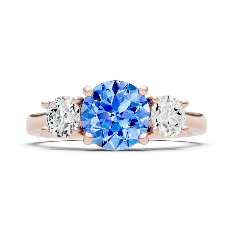 Swiss Blue Topaz Three Round Cut Stone Ring