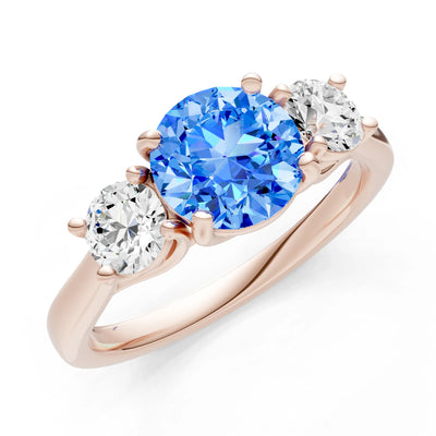Swiss Blue Topaz Three Round Cut Stone Ring