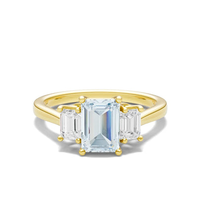 Aquamarine Three Emerald Cut Stone Ring