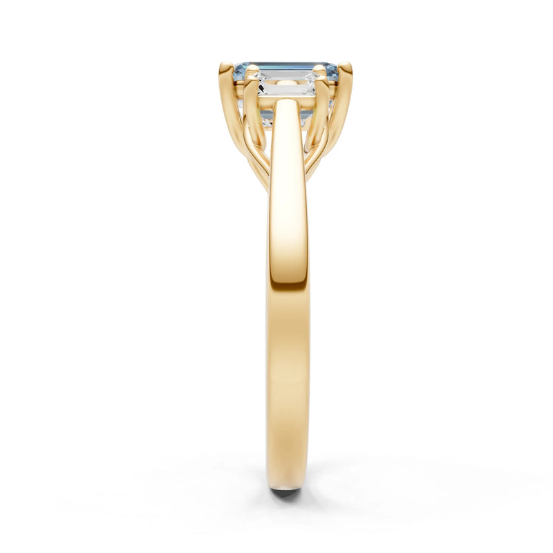Aquamarine Three Emerald Cut Stone Ring