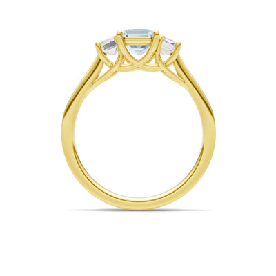 Aquamarine Three Emerald Cut Stone Ring