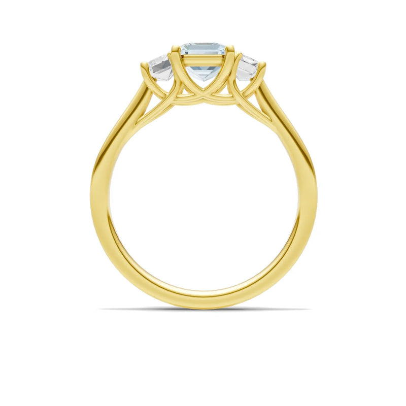 Aquamarine Three Emerald Cut Stone Ring