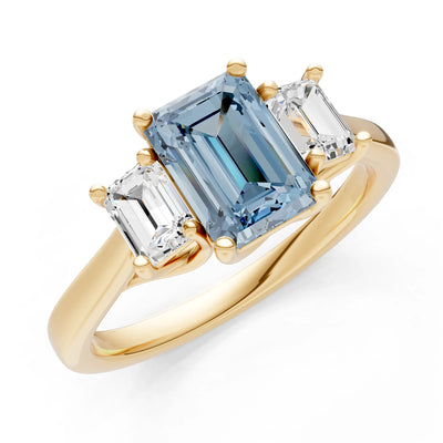 Aquamarine Three Emerald Cut Stone Ring