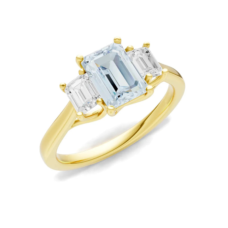 Aquamarine Three Emerald Cut Stone Ring