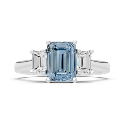Aquamarine Three Emerald Cut Stone Ring