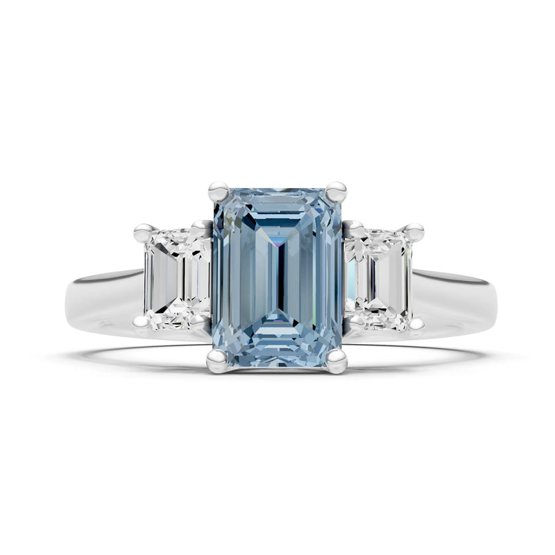 Aquamarine Three Emerald Cut Stone Ring