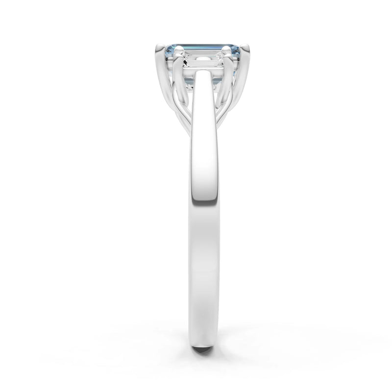 Aquamarine Three Emerald Cut Stone Ring