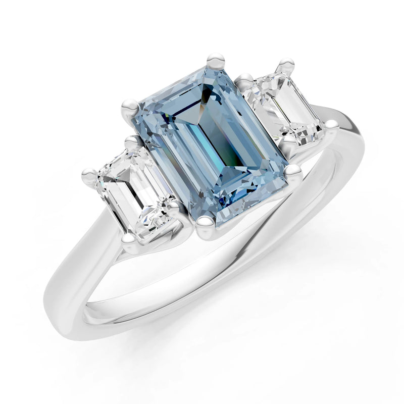 Aquamarine Three Emerald Cut Stone Ring