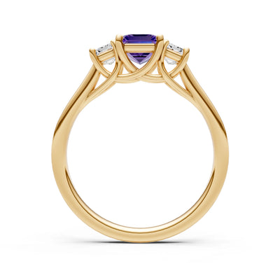 Amethyst Three Emerald Cut Stone Ring