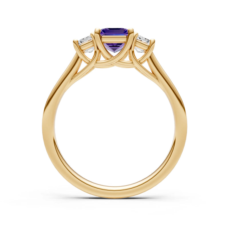 Amethyst Three Emerald Cut Stone Ring