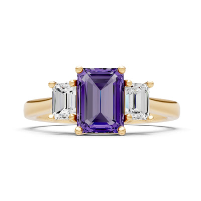 Amethyst Three Emerald Cut Stone Ring