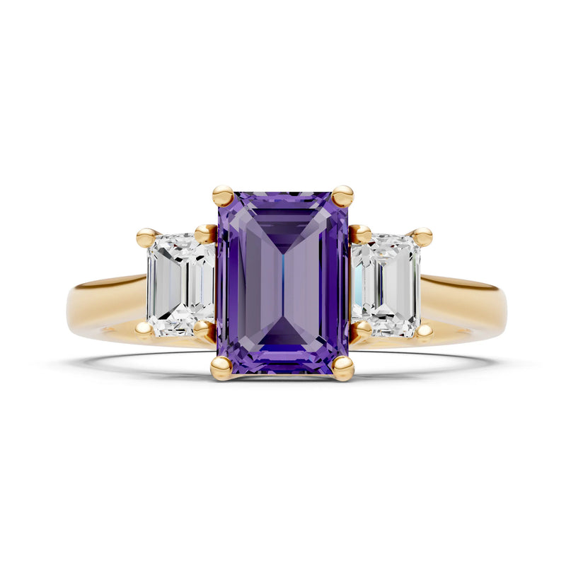 Amethyst Three Emerald Cut Stone Ring