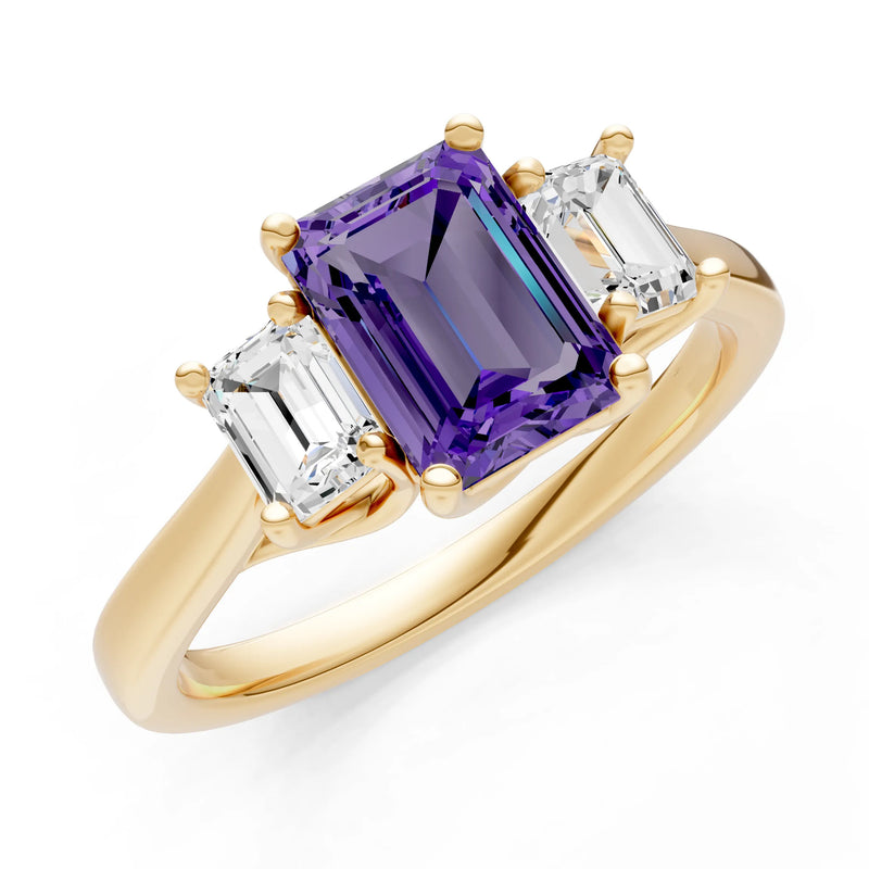Amethyst Three Emerald Cut Stone Ring