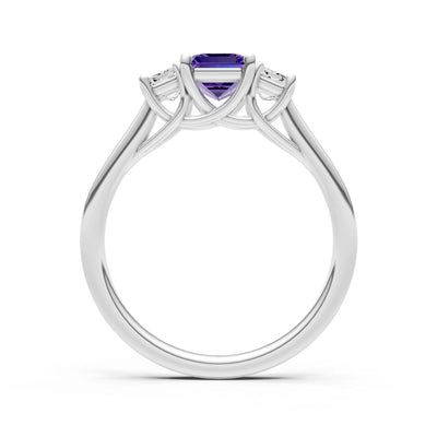 Amethyst Three Emerald Cut Stone Ring