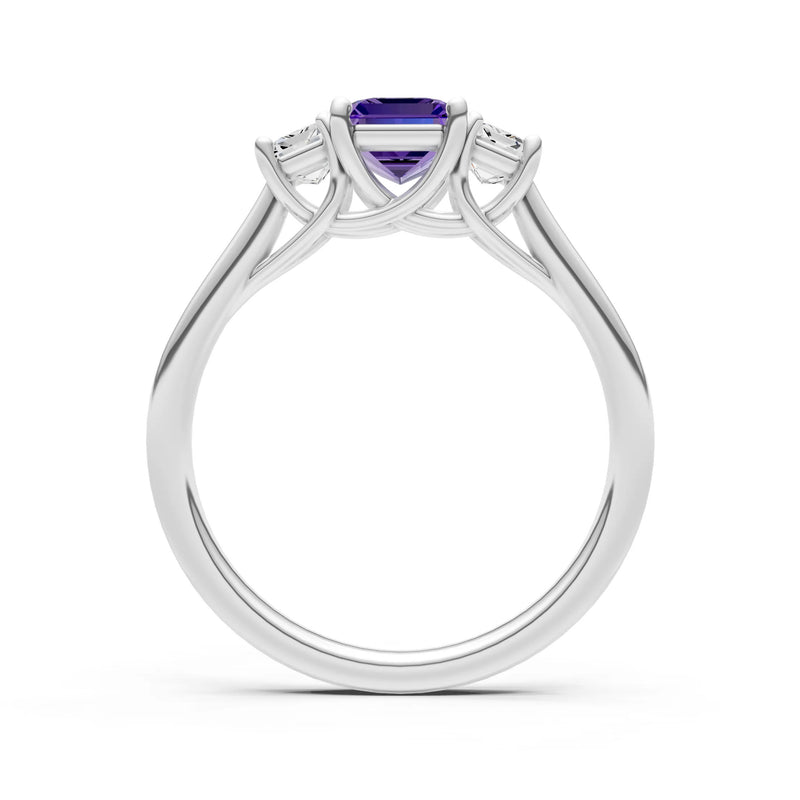 Amethyst Three Emerald Cut Stone Ring