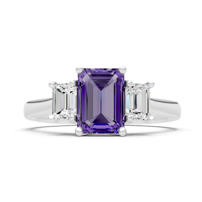 Amethyst Three Emerald Cut Stone Ring