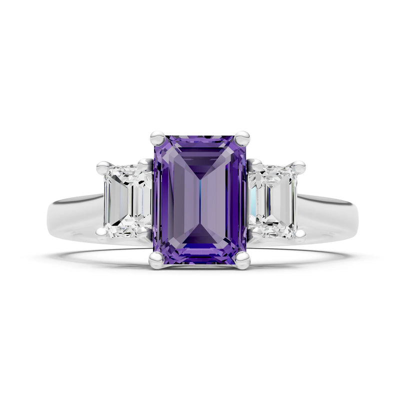 Amethyst Three Emerald Cut Stone Ring