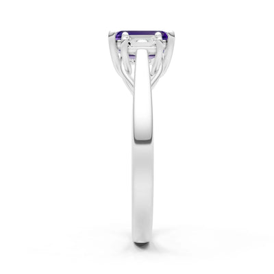 Amethyst Three Emerald Cut Stone Ring