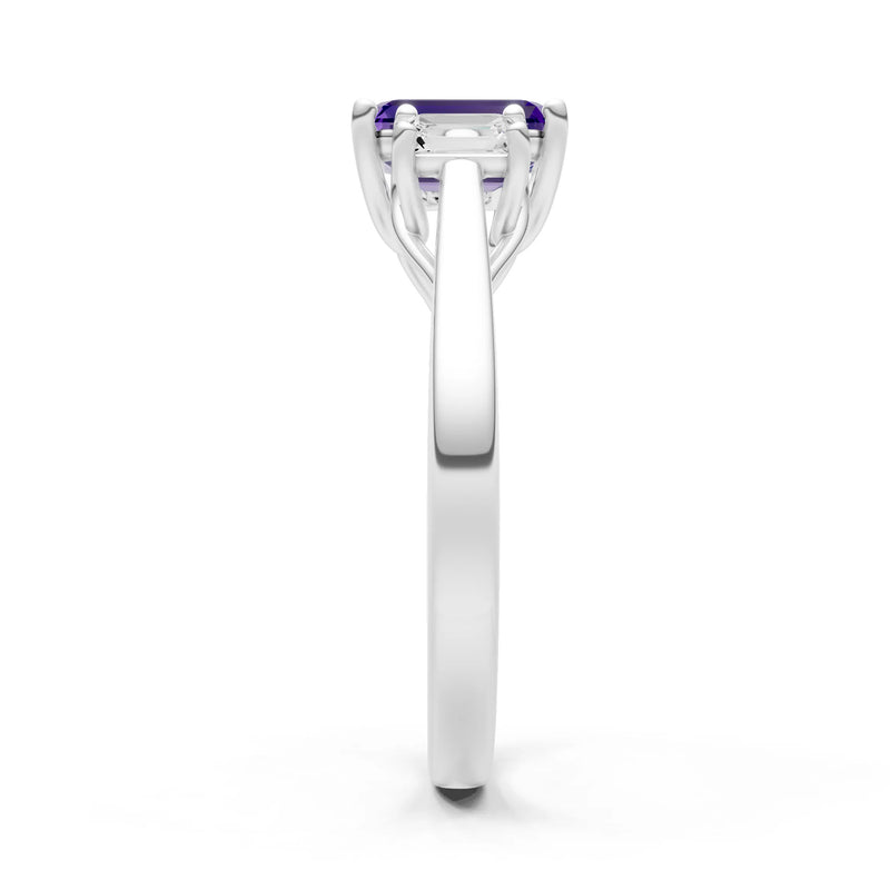 Amethyst Three Emerald Cut Stone Ring
