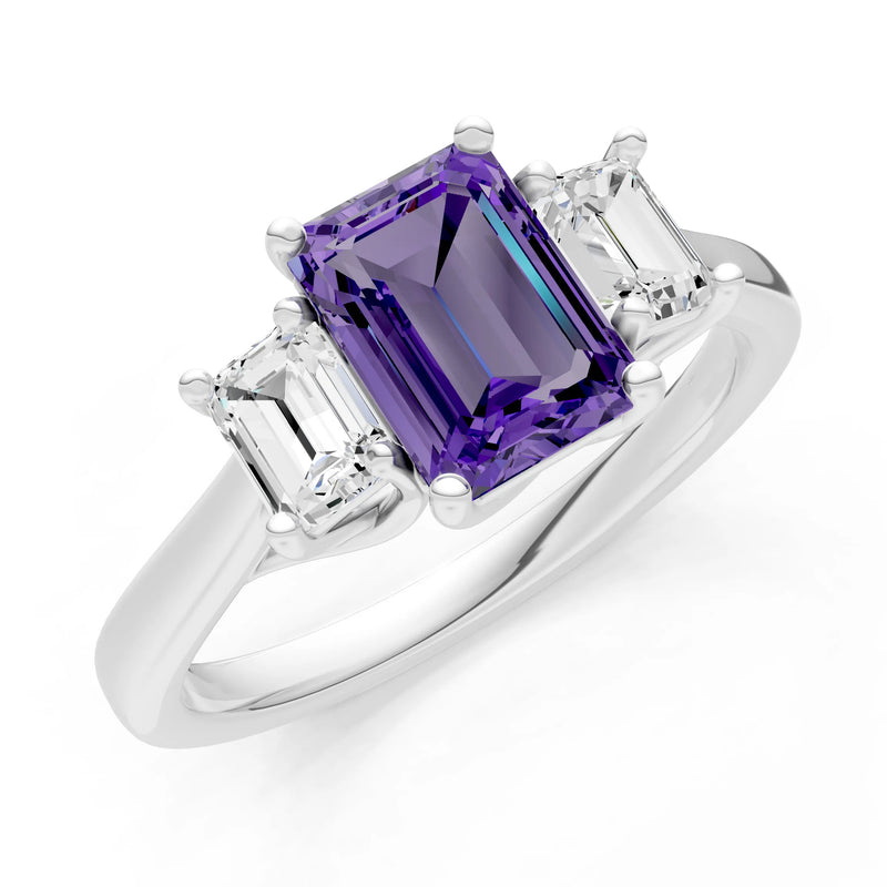 Amethyst Three Emerald Cut Stone Ring